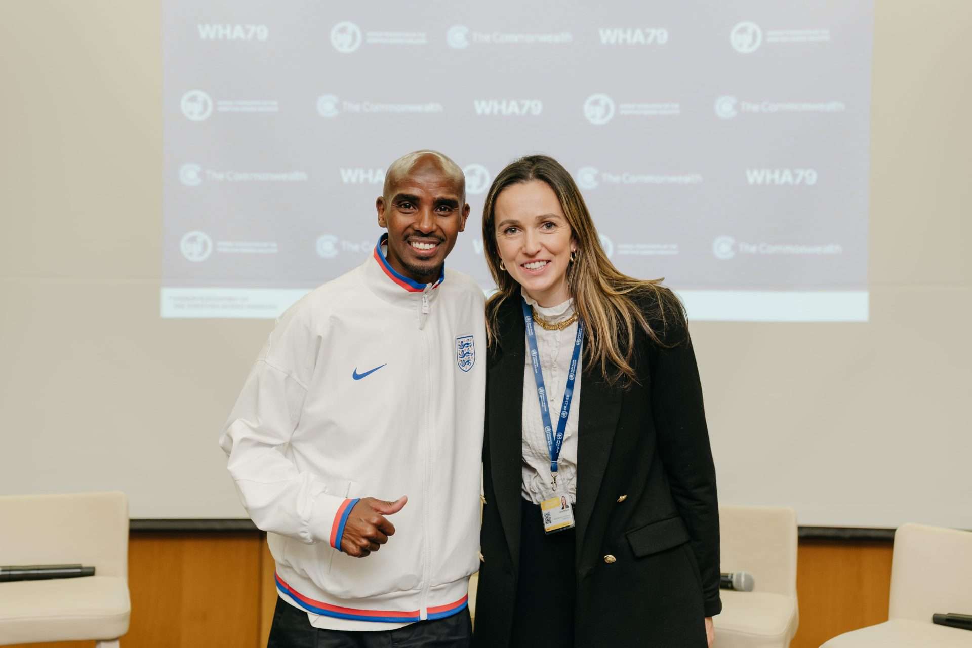 Sir Mo Farah and Emma Zwiebler (WFSGI CEO)